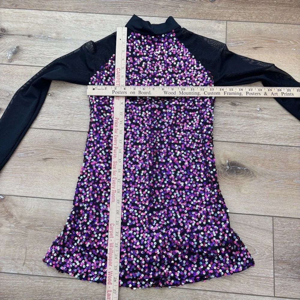 Balera Dance Skating Dress Costume size LC Black Colorful Confetti Sequin Mesh